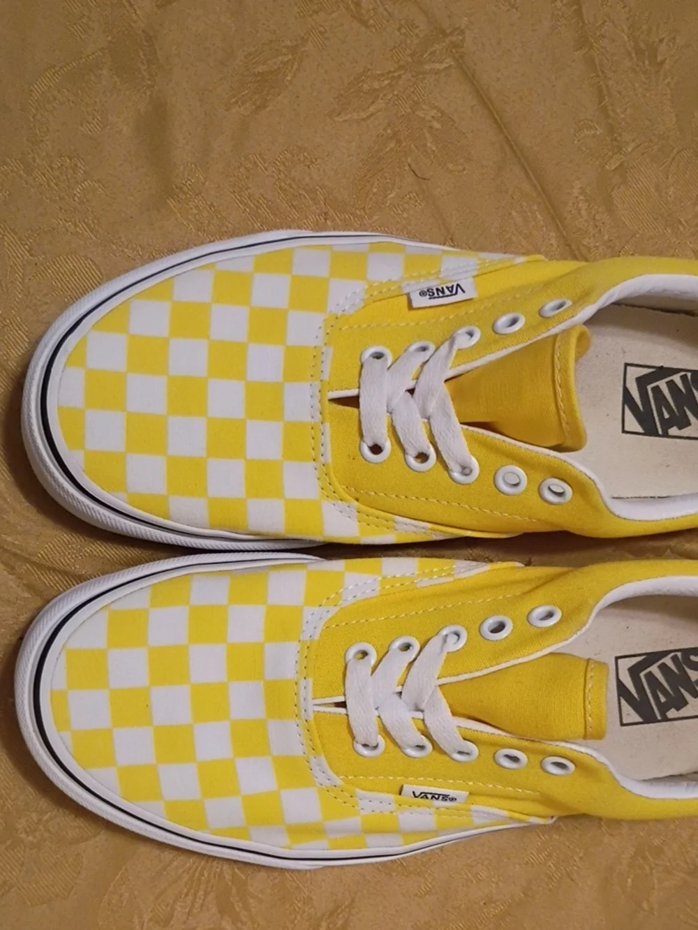VANS  Yellow and White Checkerboard Low Top Sneakers Men's 9.5 Women's 11.0